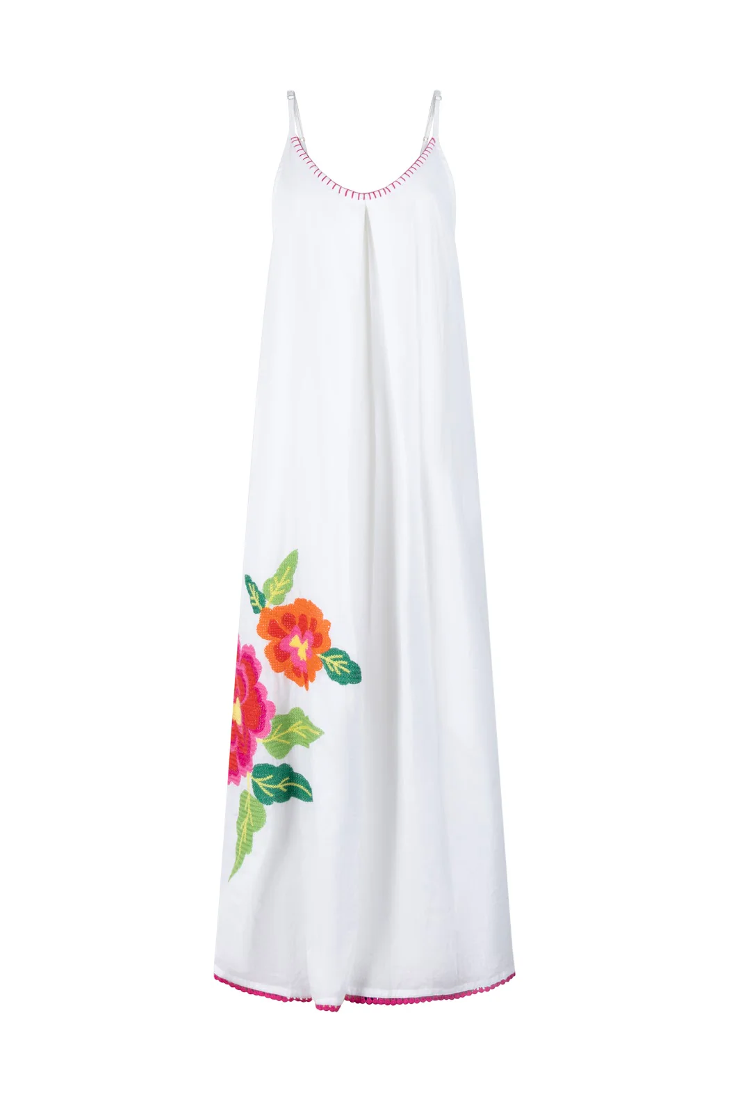 335 Shoulderband Big Flower Embroidery Dress - White - Image 2