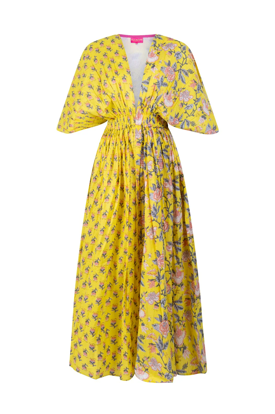 428 Flower Double Print Long Dress - Yellow - Image 2