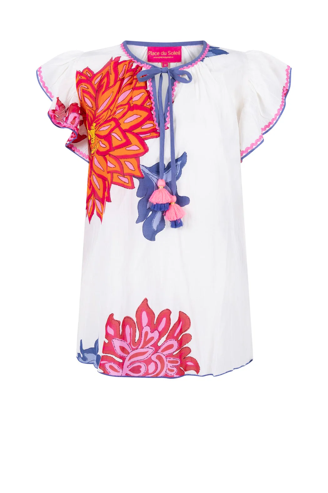 443 Big Flower Short Sleeve Blouse - White - Image 2