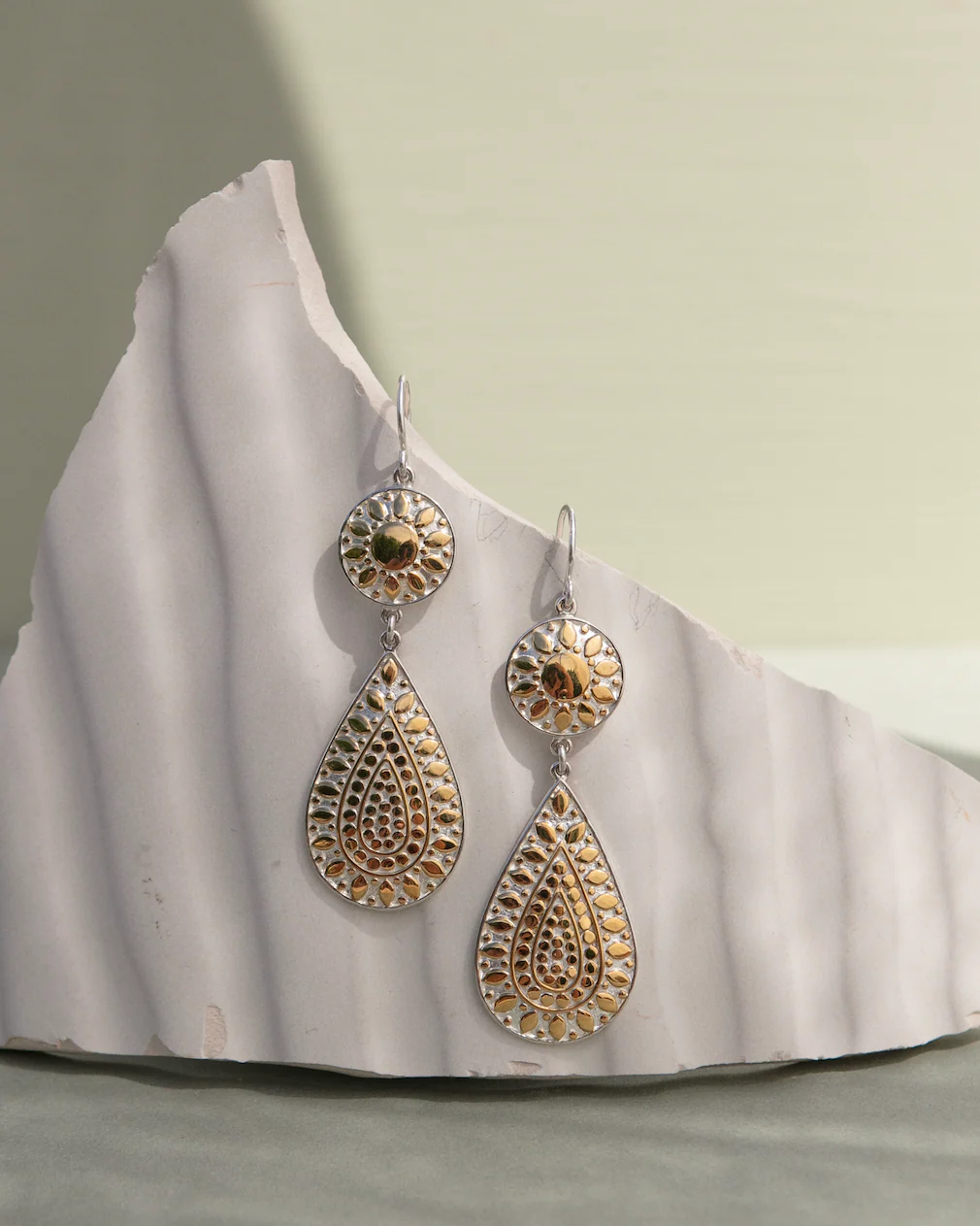 Classic Double Drop Flower Earrings - Gold & Silver - Image 3