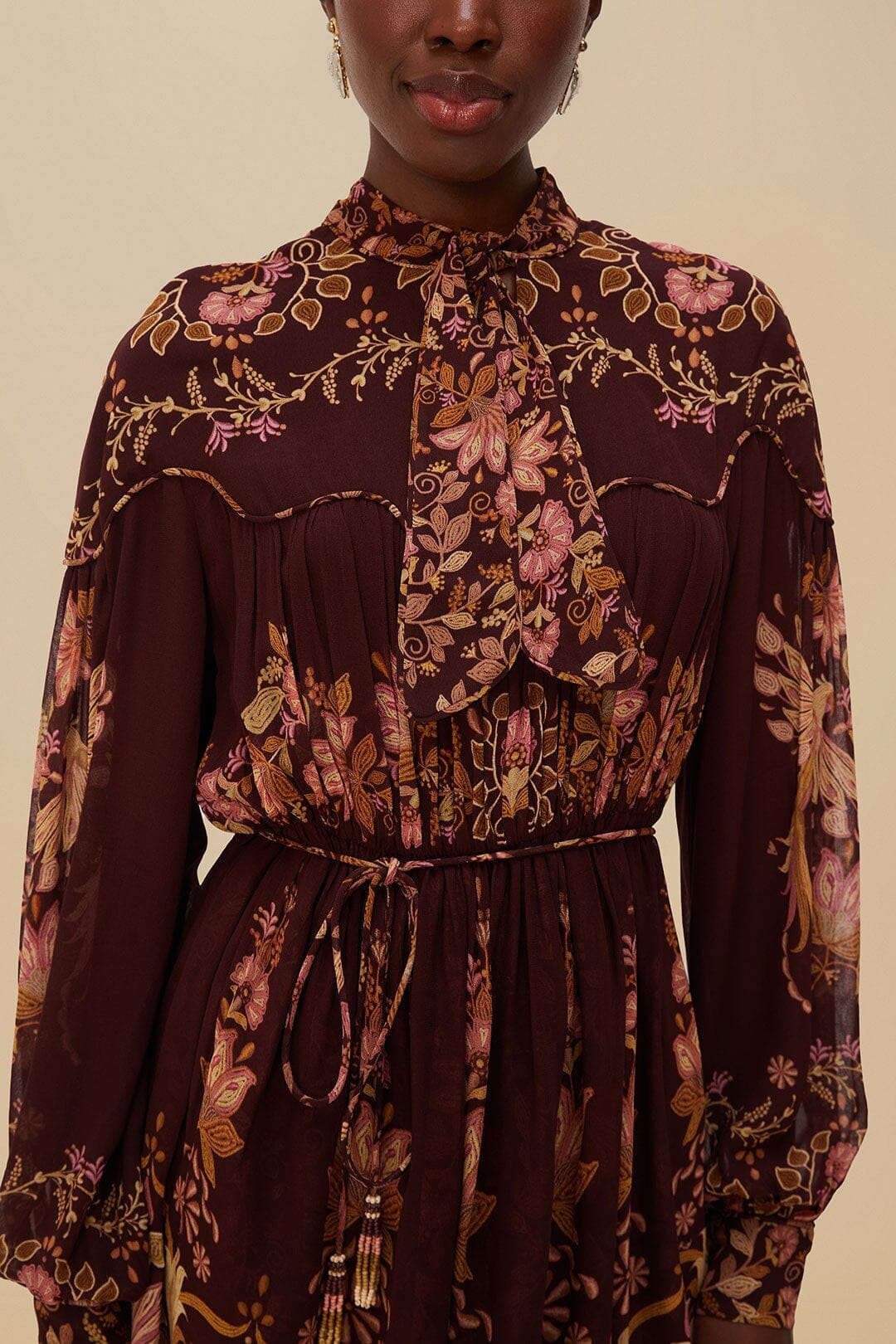 Bella Knotted Neckline Dress - Burgundy - Image 3