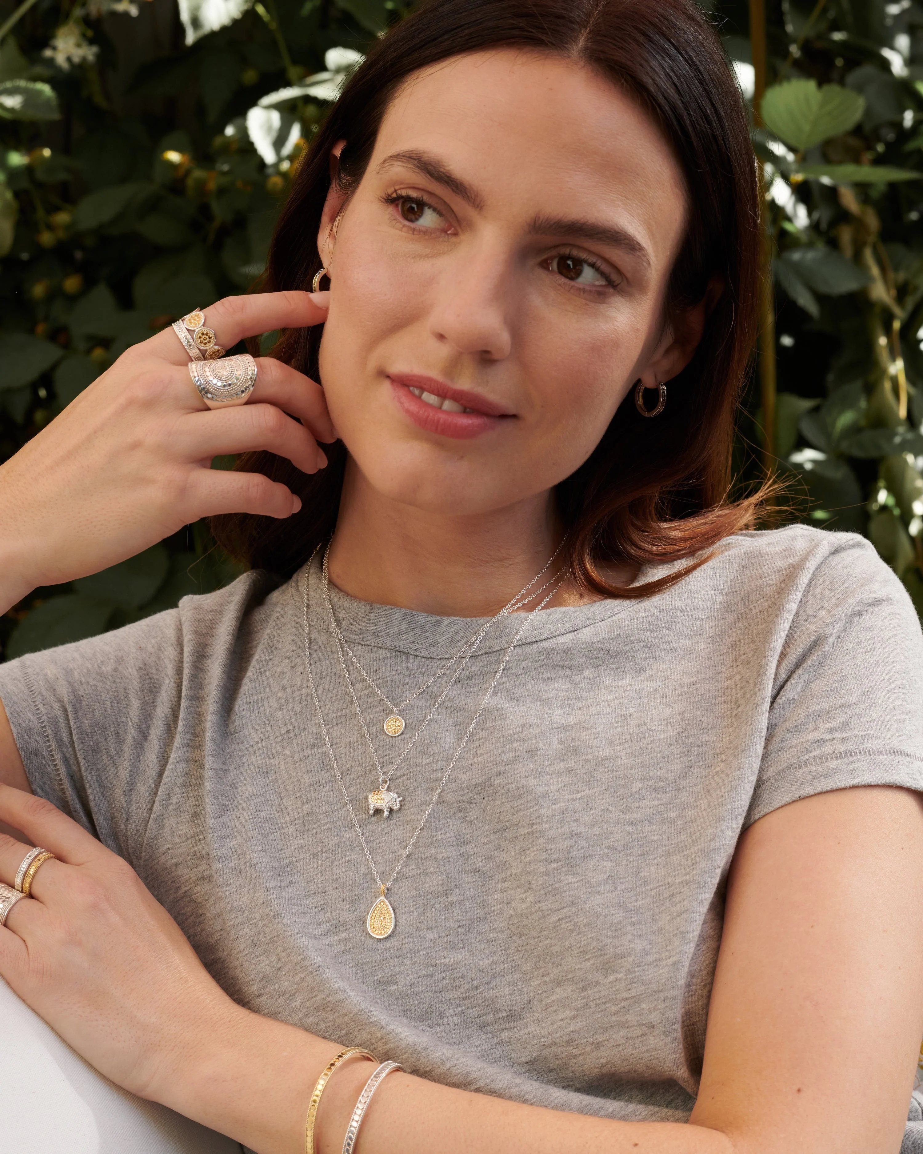 Classic Teardrop Reversible Pendant Necklace - Gold & Silver - Image 3