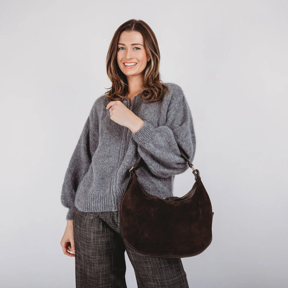 Crescent Suede Bag - Choc - Image 2