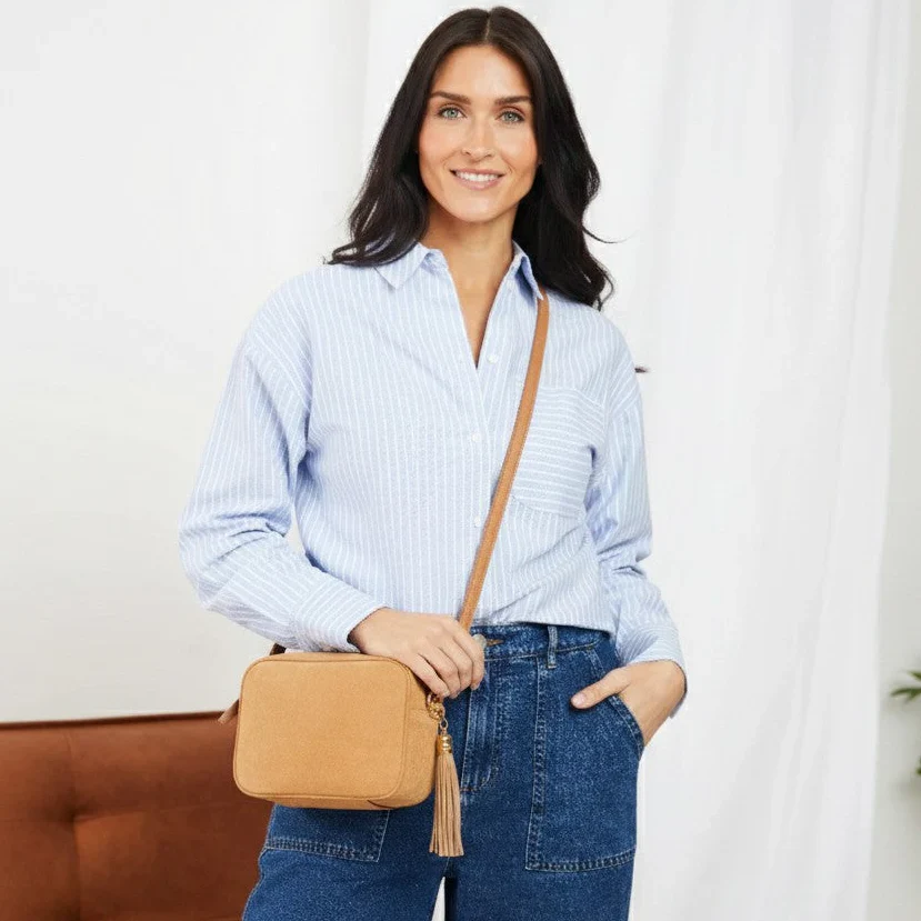 Crossbody Tassel Bag - Suede Camel - Image 2