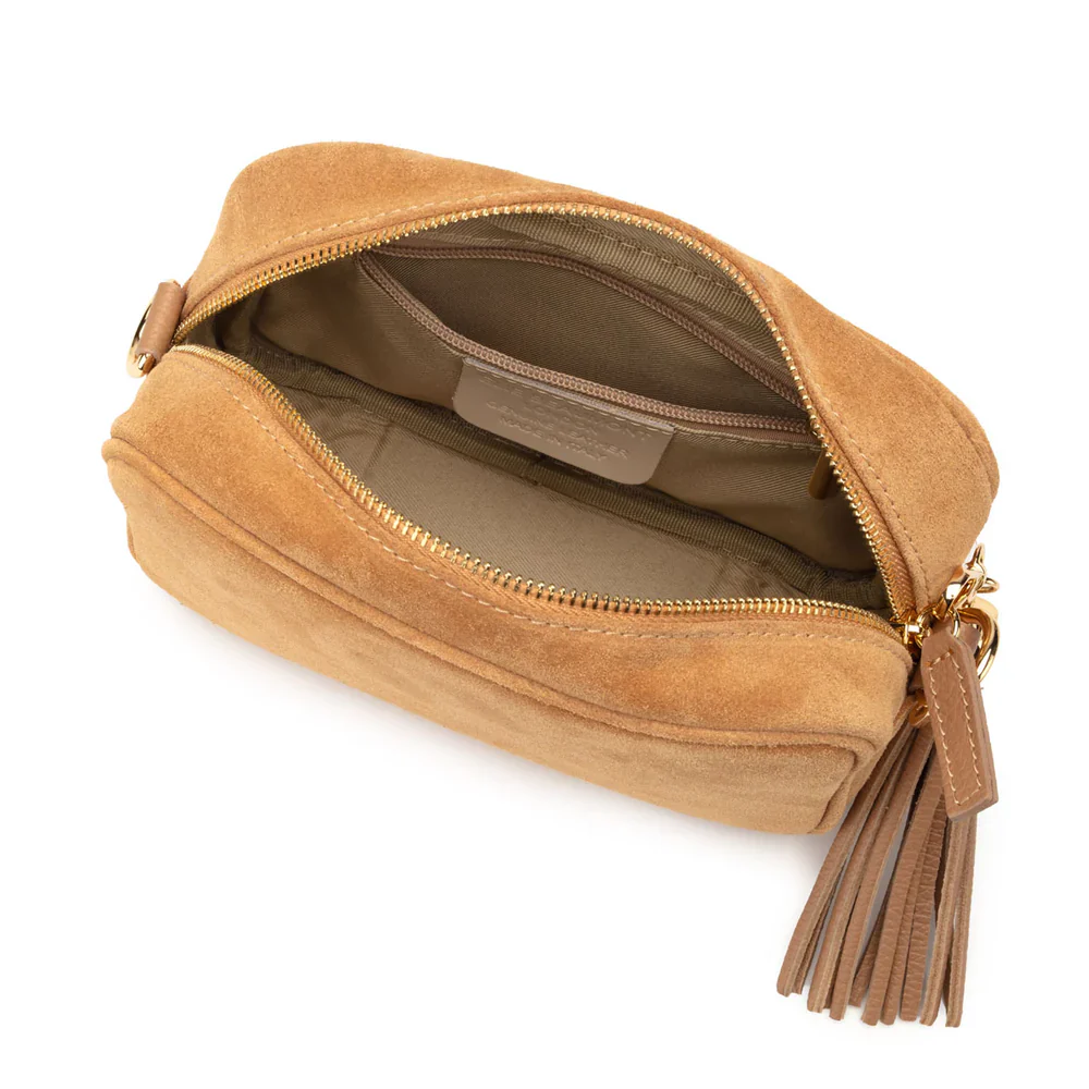 Crossbody Tassel Bag - Suede Camel - Image 5