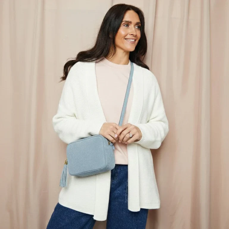 Crossbody Tassel Bag - Suede Powder Blue - Image 2