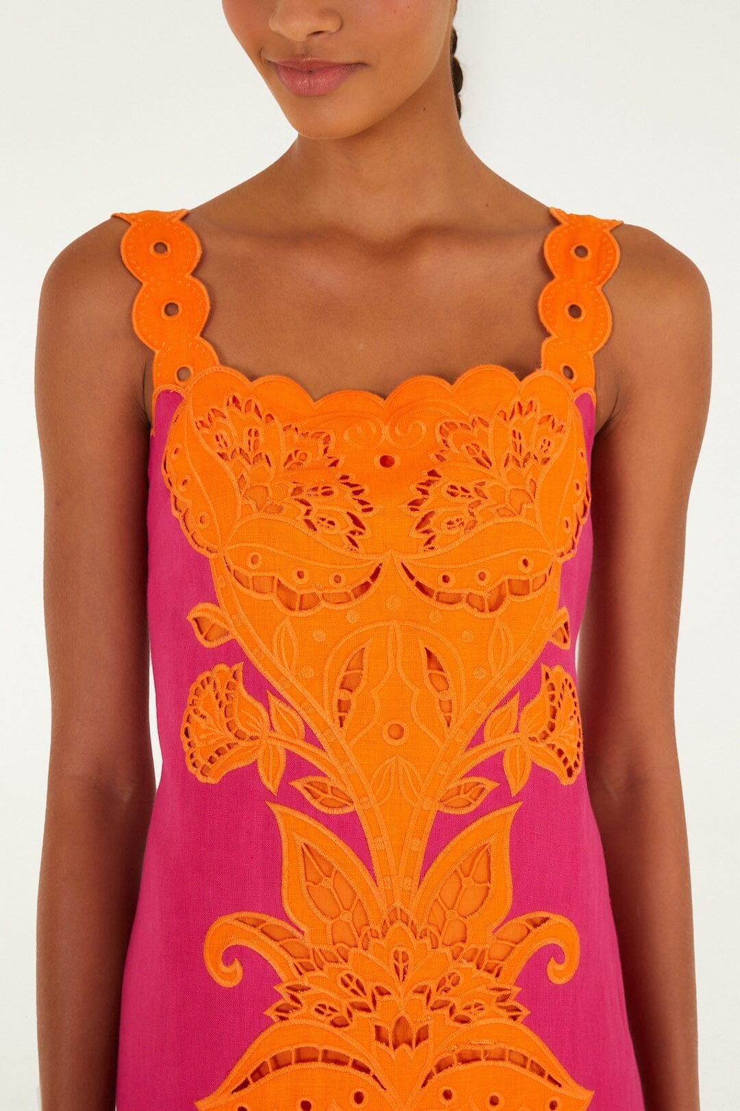 Cutwork Sleeveless Midi Dress - Pink/Orange - Image 2