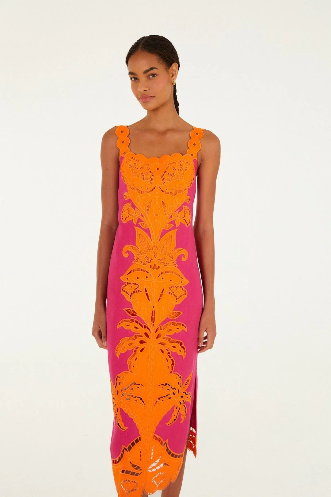 Cutwork Sleeveless Midi Dress - Pink/Orange - Image 3