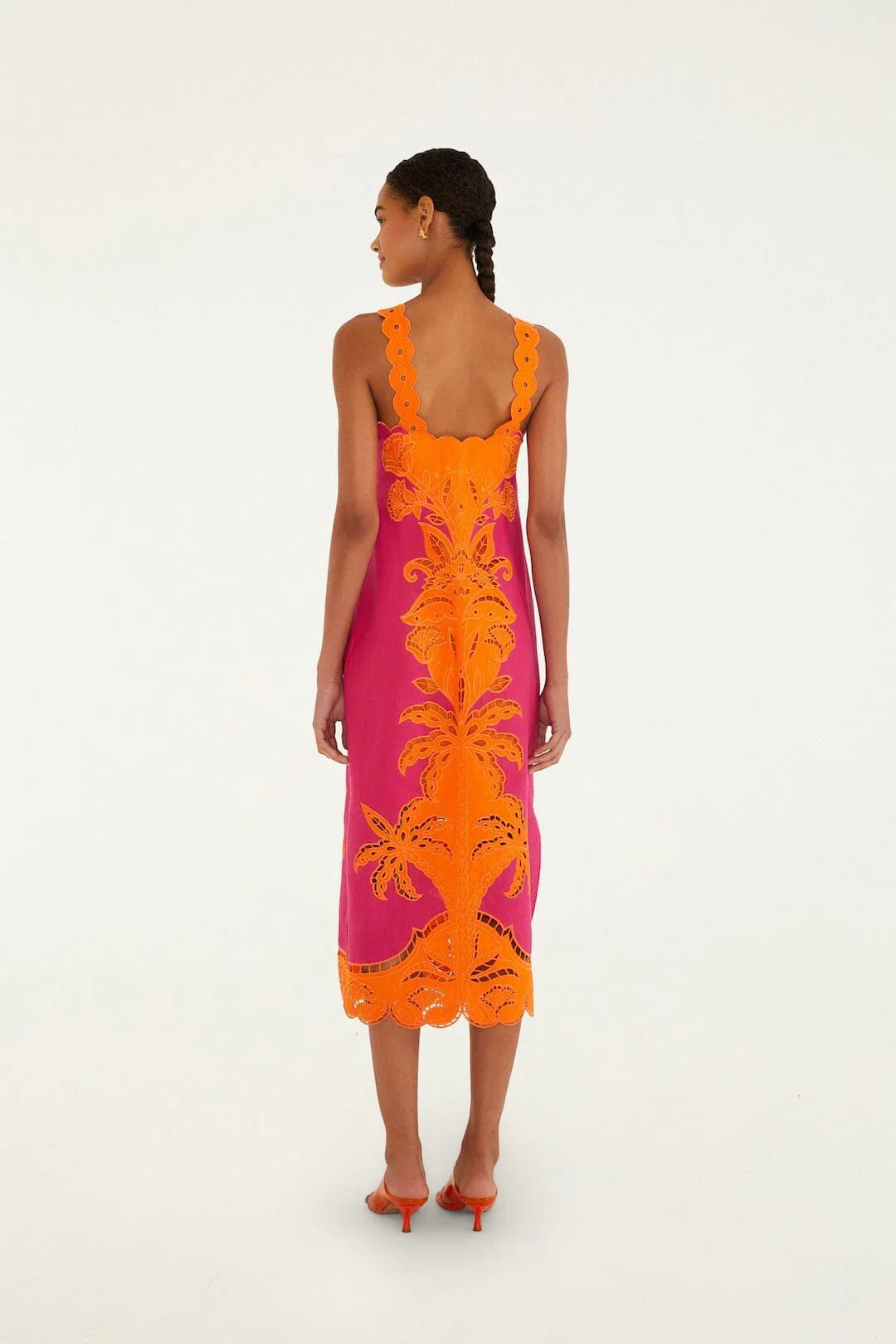 Cutwork Sleeveless Midi Dress - Pink/Orange - Image 4
