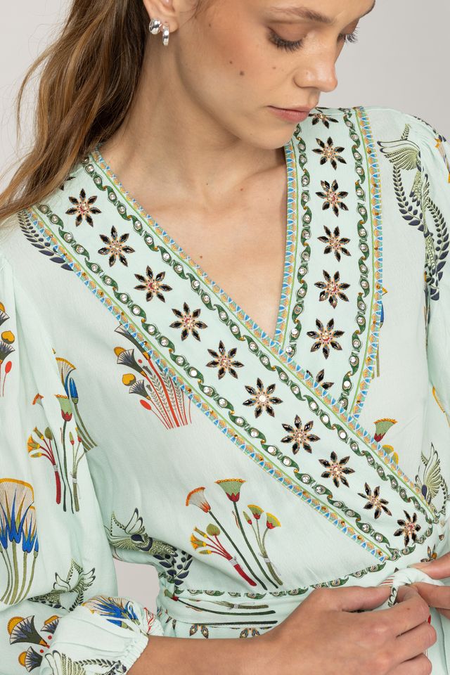 Daisy Balloon Dress - Pistacia Vera/Aqua - Image 2