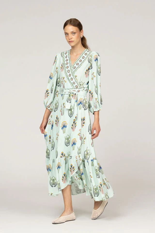 Daisy Balloon Dress - Pistacia Vera/Aqua - Image 3