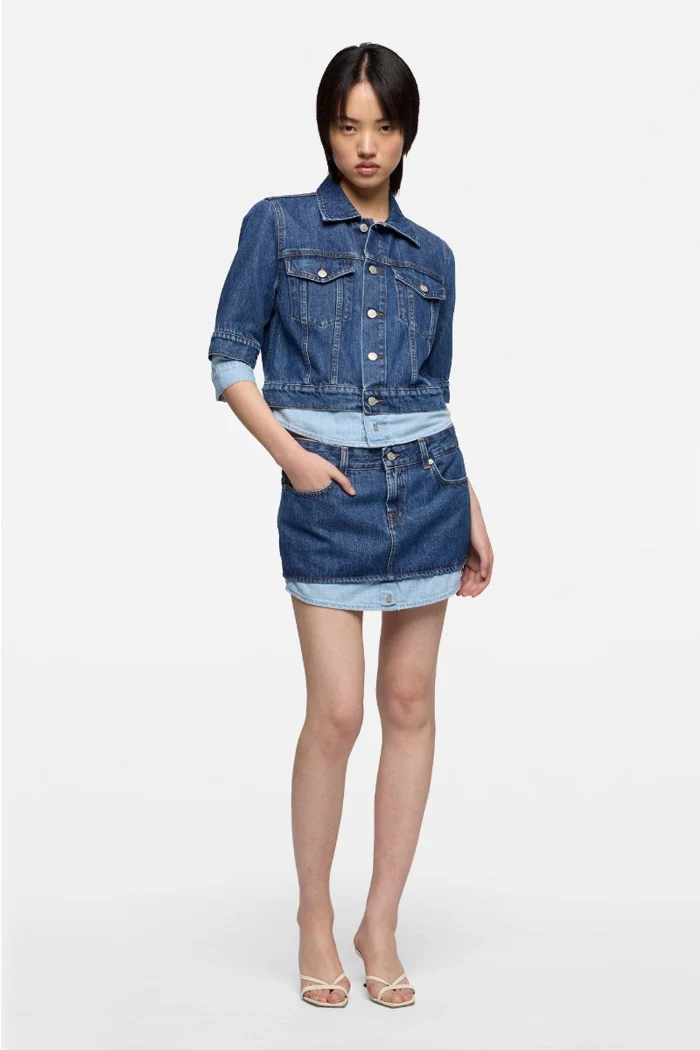 Double Layer Trucker Shadow Jacket - Dark Blue - Image 2