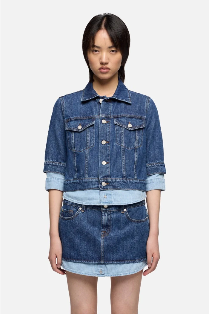 Double Layer Trucker Shadow Jacket - Dark Blue - Image 3