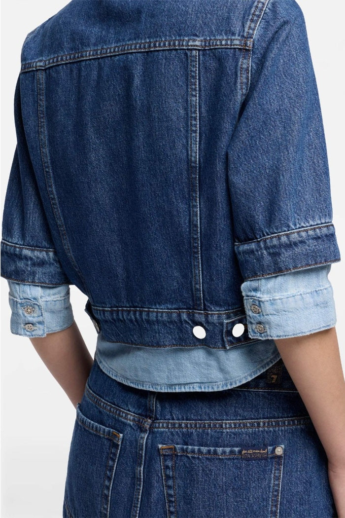 Double Layer Trucker Shadow Jacket - Dark Blue - Image 4