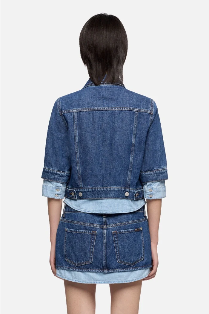 Double Layer Trucker Shadow Jacket - Dark Blue - Image 5