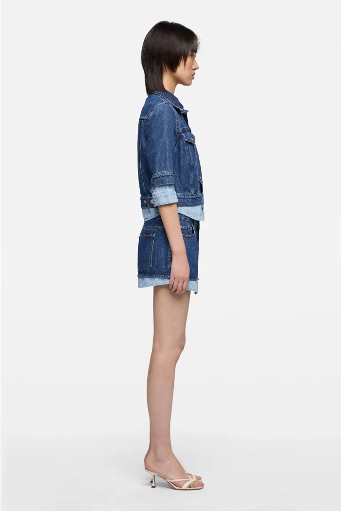Double Layer Trucker Shadow Jacket - Dark Blue - Image 6