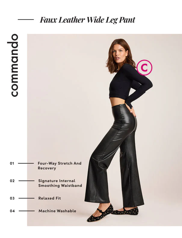 Faux Leather Wide Leg Trousers - Black - Image 8