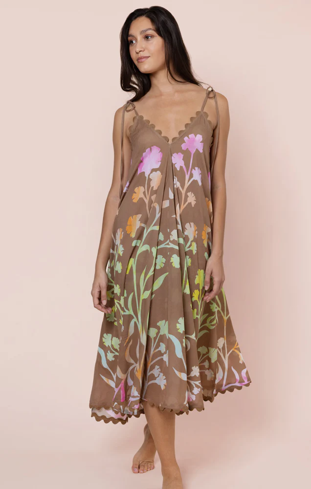 Floaty Midi Dress With Majorelle Tie Dye Print - Brown - Image 3