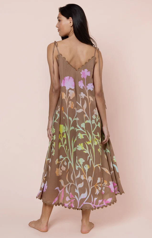 Floaty Midi Dress With Majorelle Tie Dye Print - Brown - Image 4