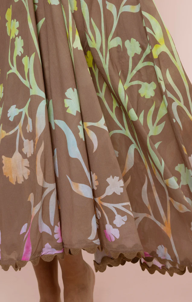 Floaty Midi Dress With Majorelle Tie Dye Print - Brown - Image 5