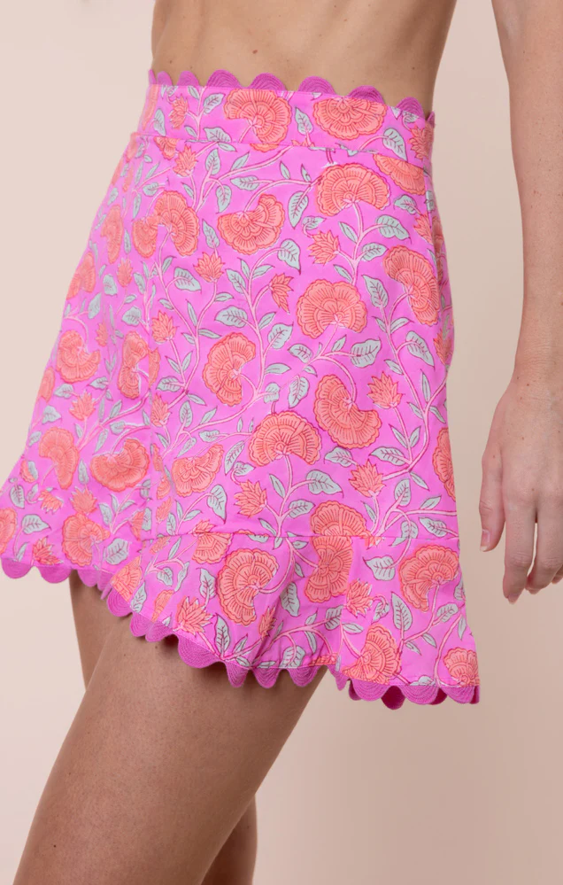 Floral Print Frill Shorts With Ric Rac Trim - Fuchsia/Neon Red - Image 5