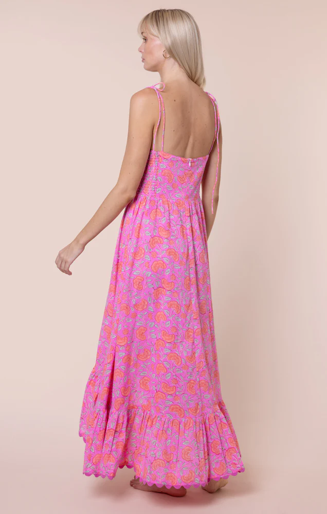 Floral Print Hi-Lo Dress With Ric Rac Trim - Fuchsia/Neon Red - Image 4