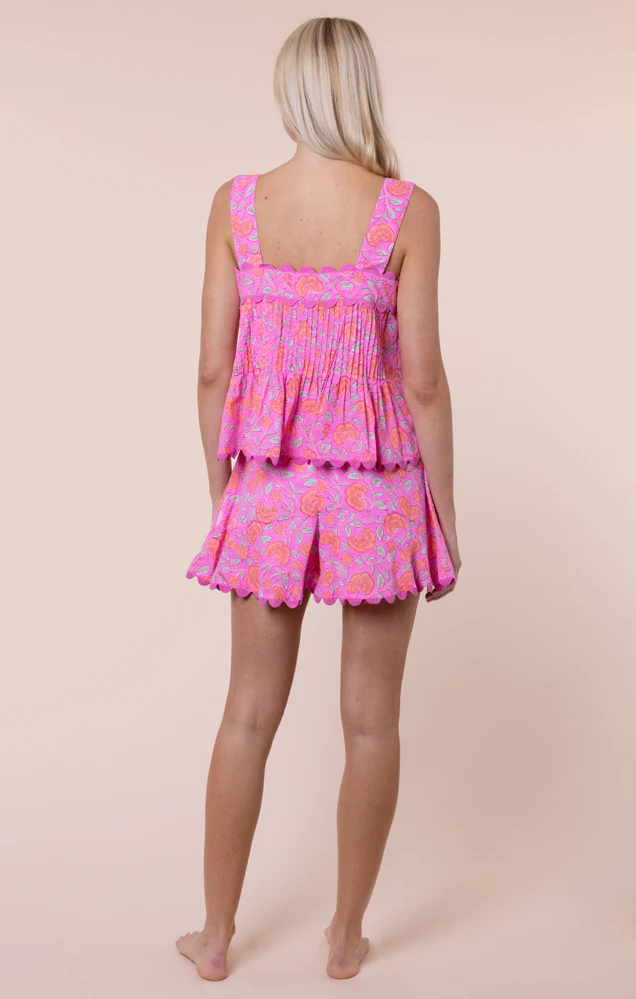 Floral Print Top With Ric Rac Trim - Fuchsia/Neon Red - Image 4