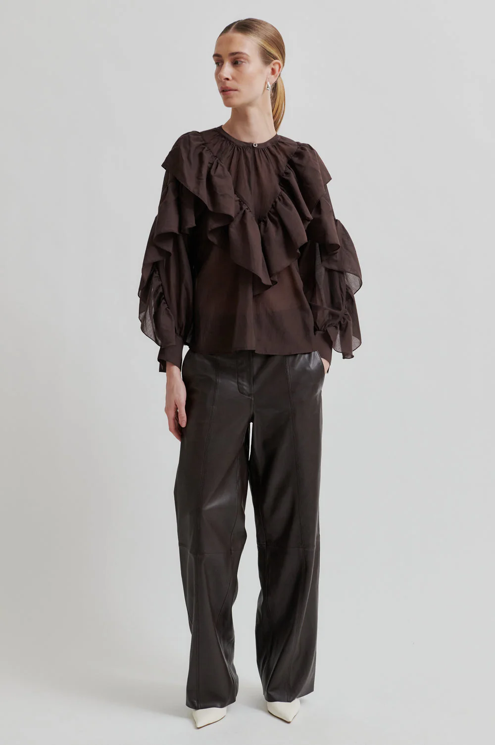 Fria Frill Blouse - Chocolate Plum - Image 3