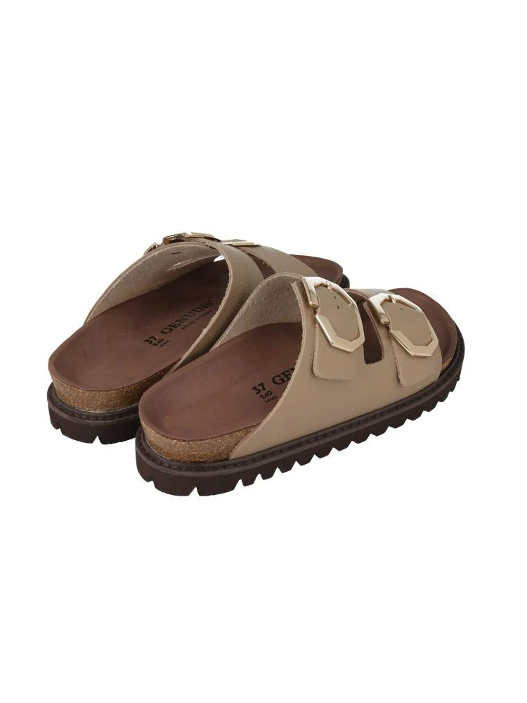 Galia Embossed Leather Sandals - Taupe - Image 3