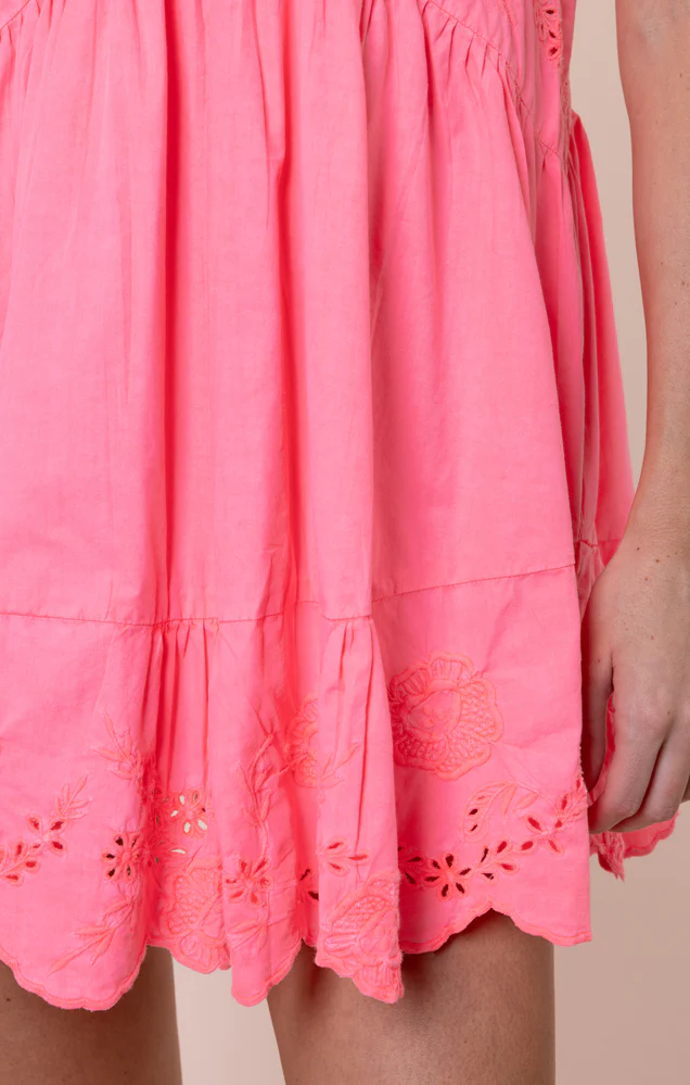 Poplin V-Back Mini Dress With Scallop Embroidery - Watermelon - Image 4