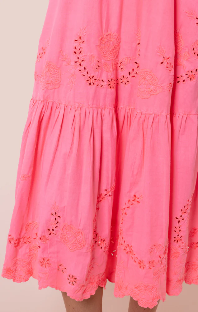 Poplin V-Neck Midi Dress With Scallop Embroidery - Watermelon - Image 5