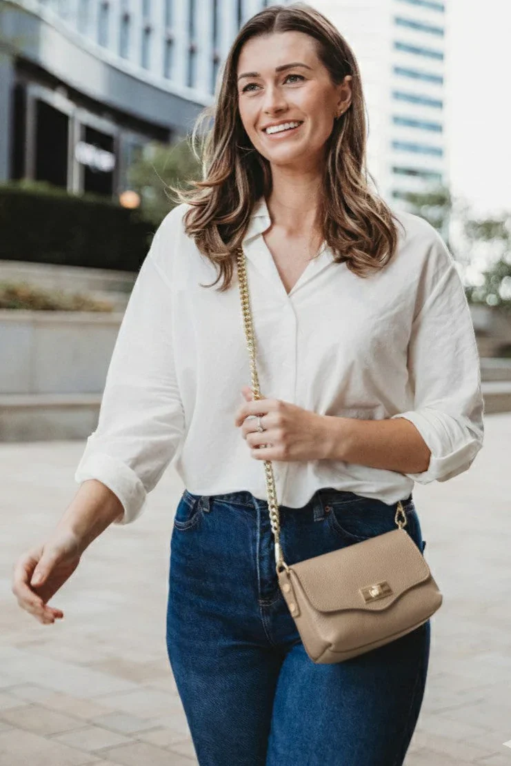 Leather Twist Clasp Bag - Biscuit - Image 2