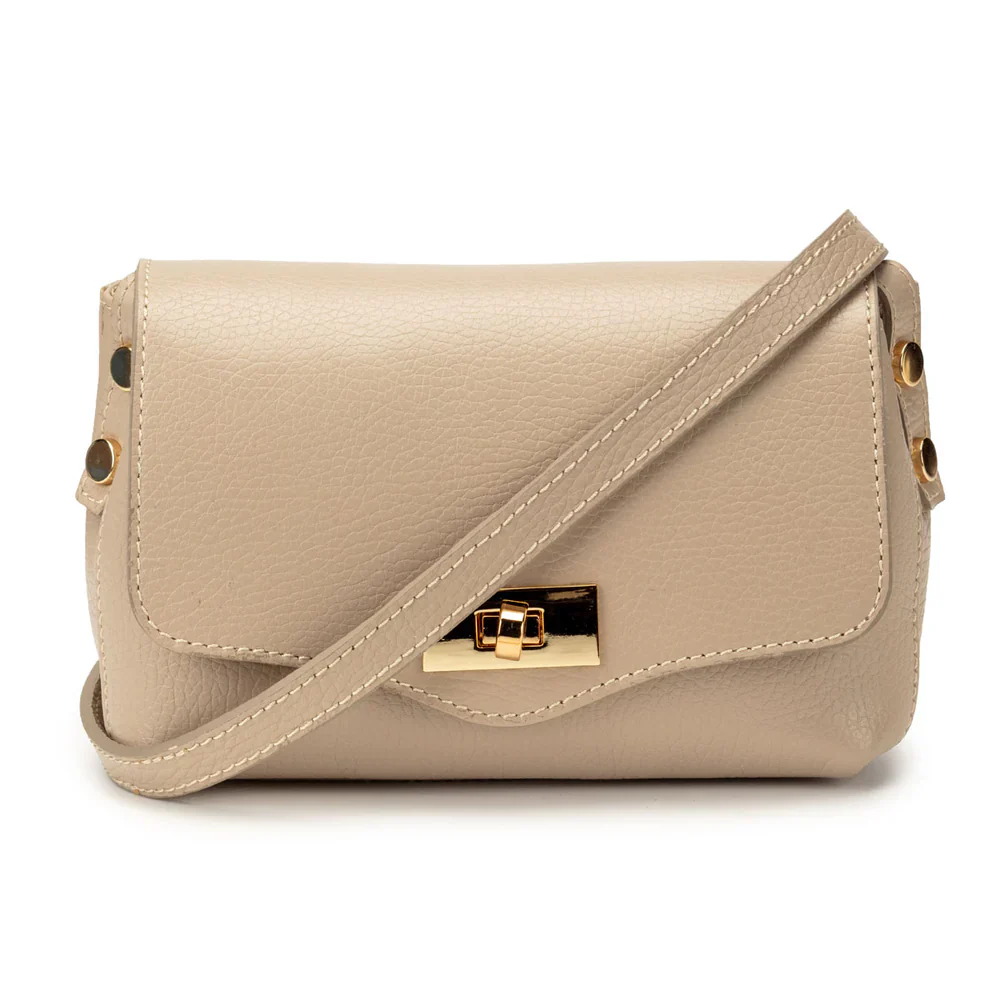 Leather Twist Clasp Bag - Biscuit - Image 3