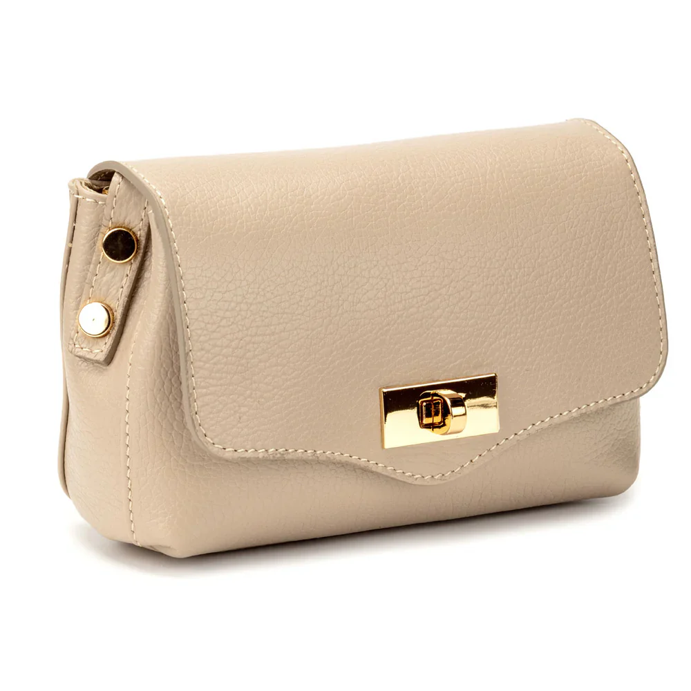 Leather Twist Clasp Bag - Biscuit - Image 4