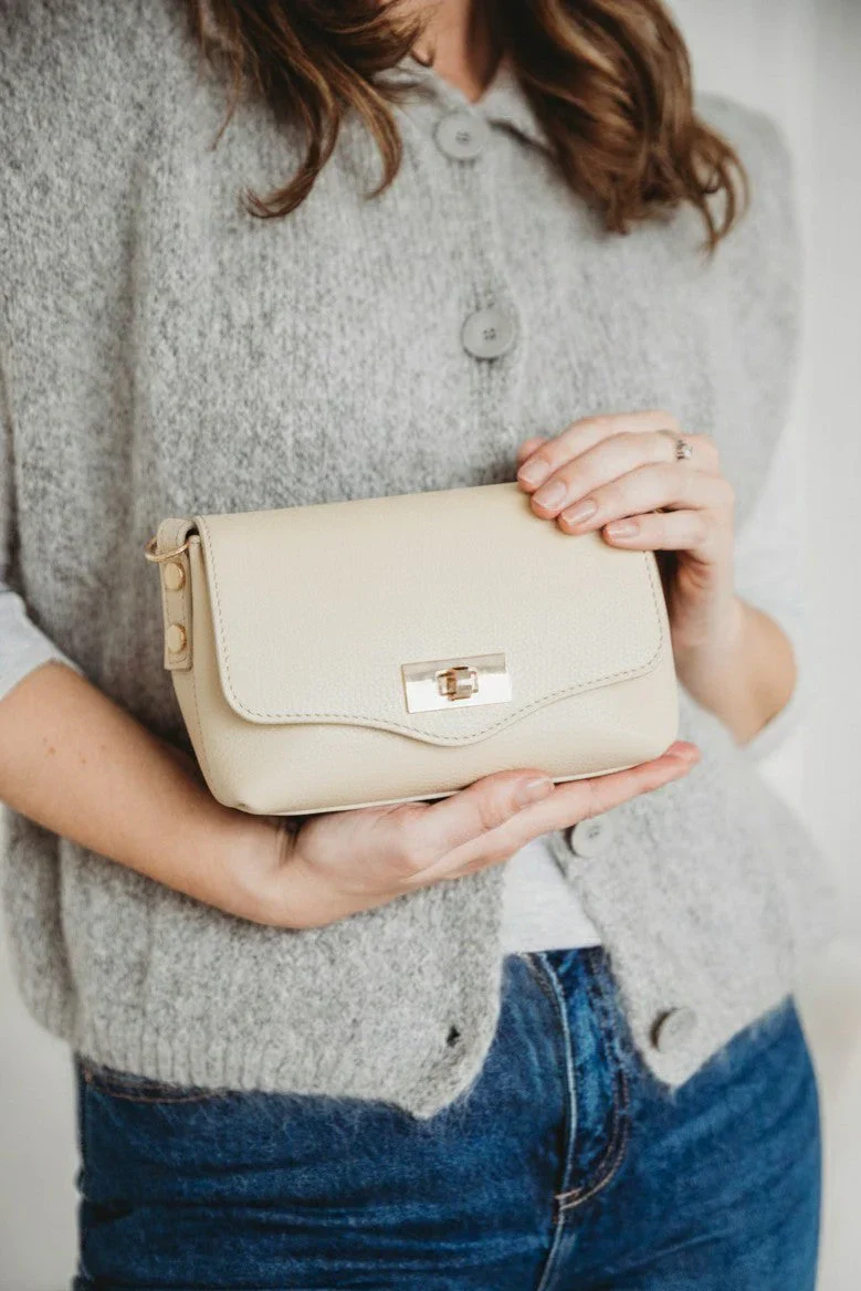 Leather Twist Clasp Bag - Ivory - Image 2