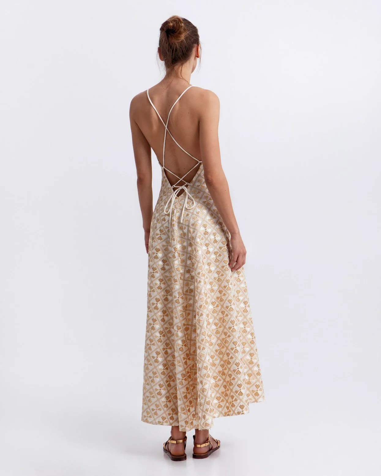 Maxi Flakes Double Straps Dress - White/Gold Champagne - Image 4