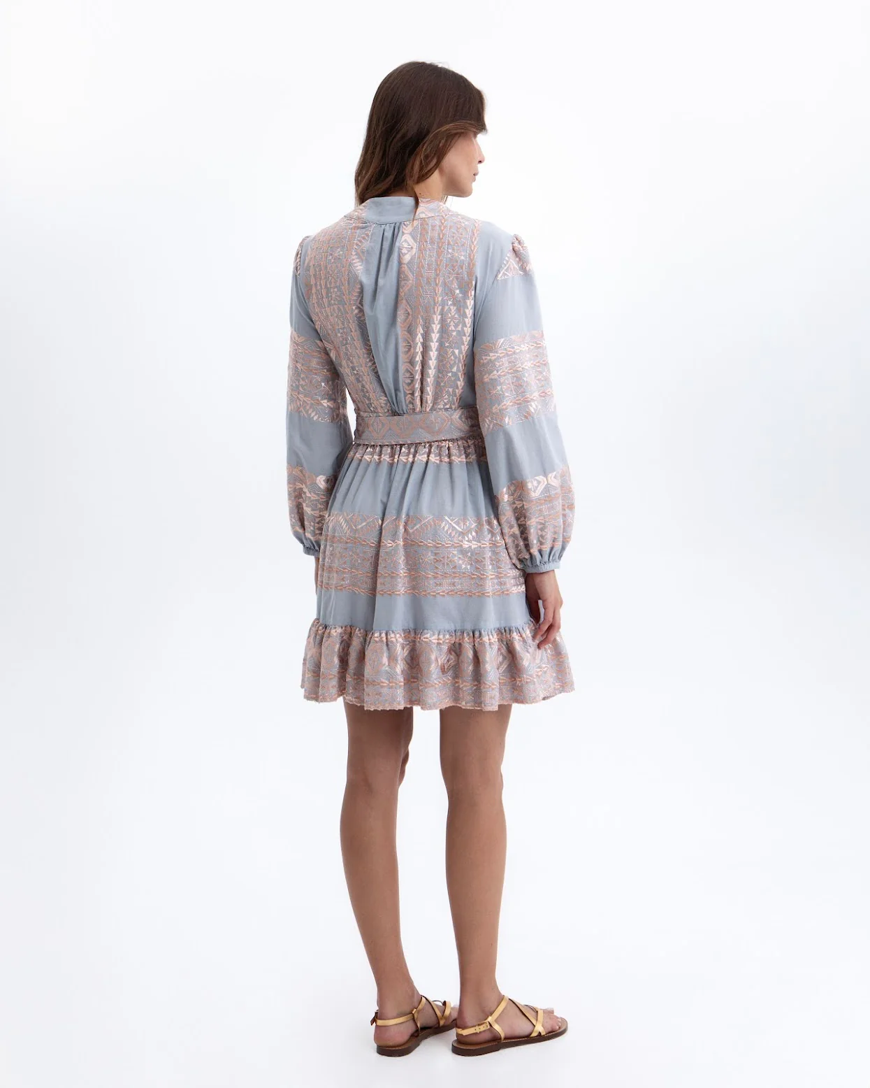 Mini Classic Triangle Wrap Long Sleeve Dress - Light Grey/Pink - Image 3