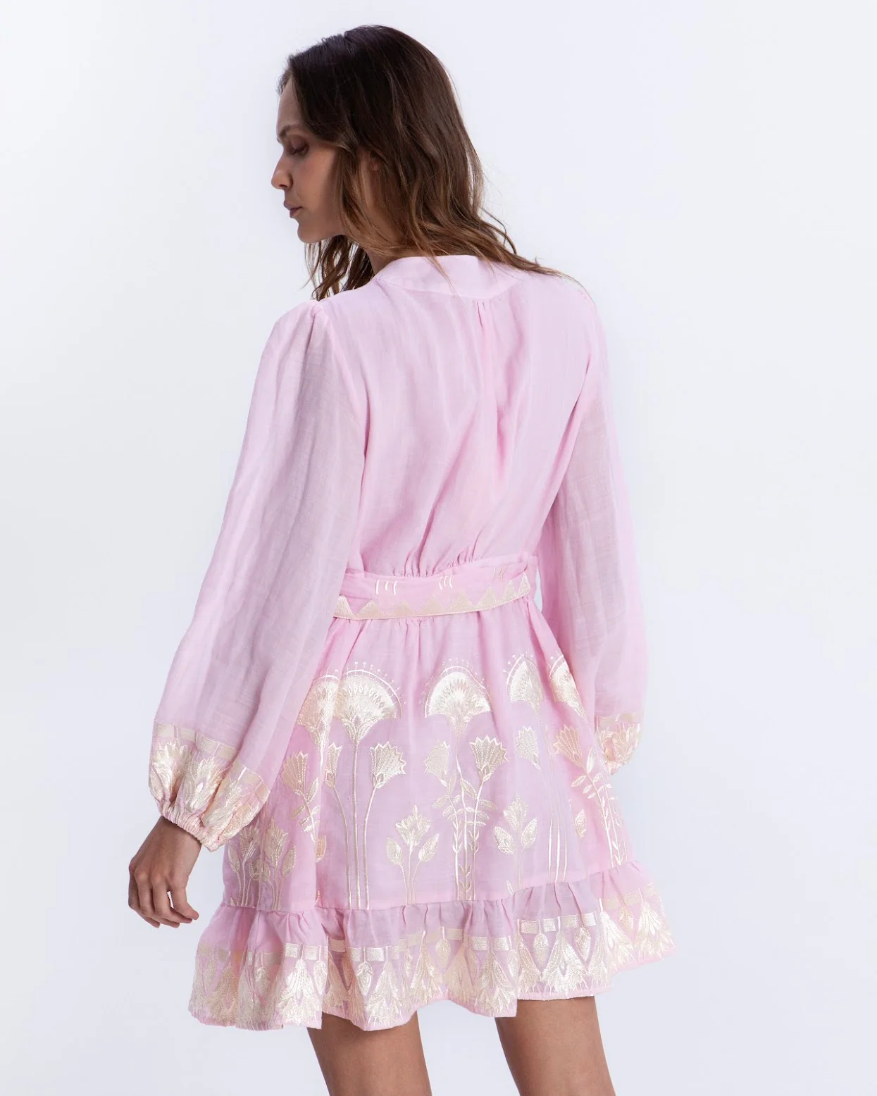 Mini Papyrus Wrap Long Sleeve Dress - Pink/Champagne - Image 3