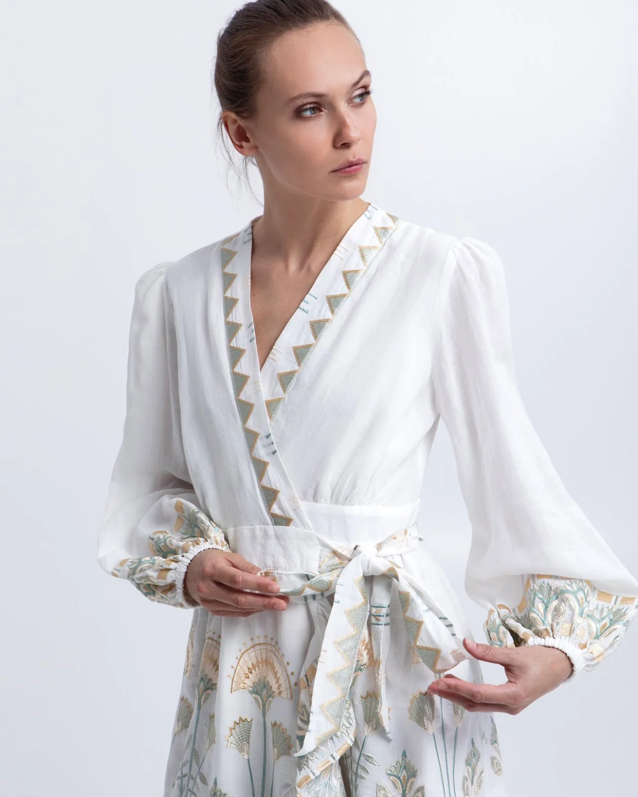 Mini Papyrus Wrap Long Sleeve Dress - White/Multi - Image 3