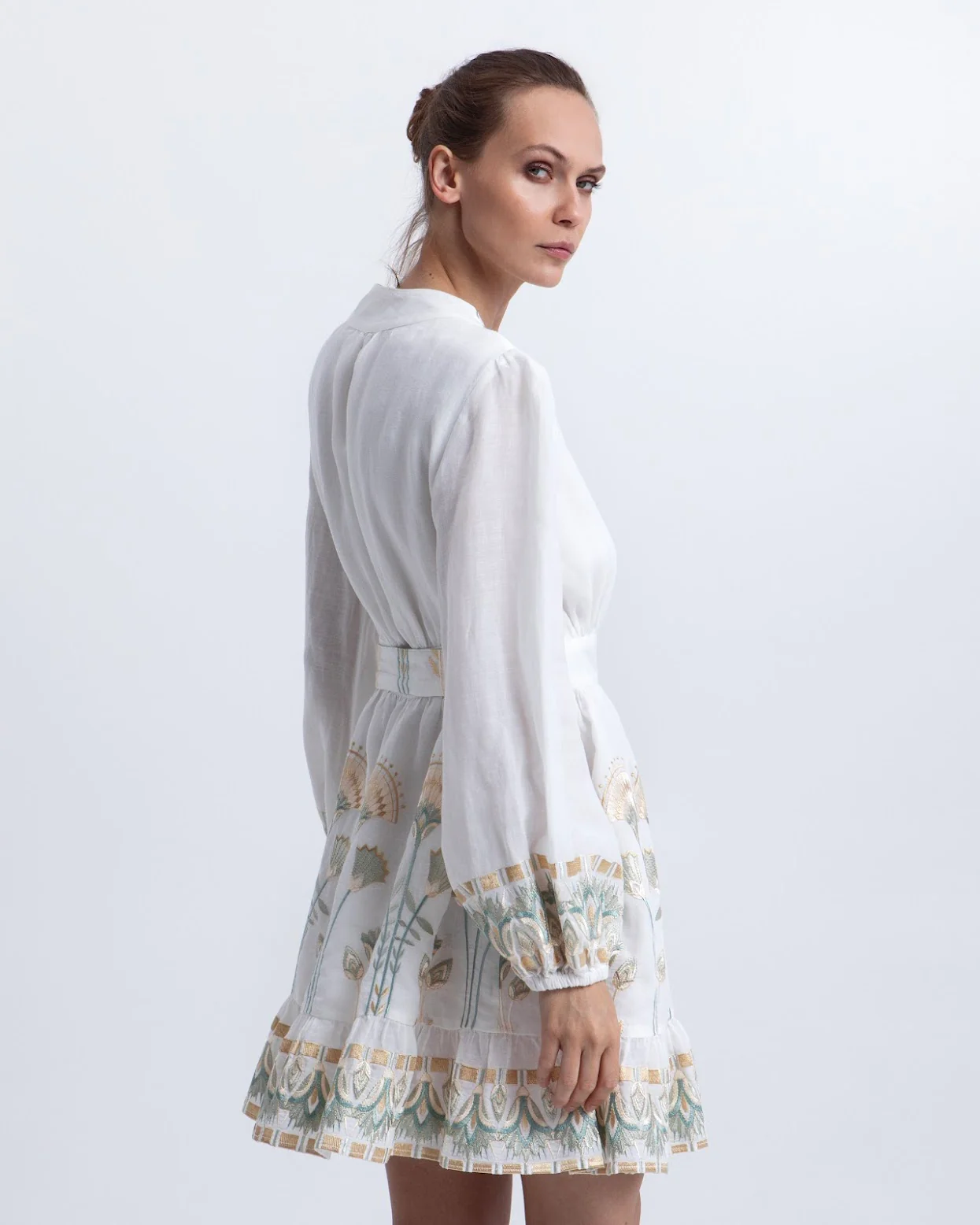 Mini Papyrus Wrap Long Sleeve Dress - White/Multi - Image 4