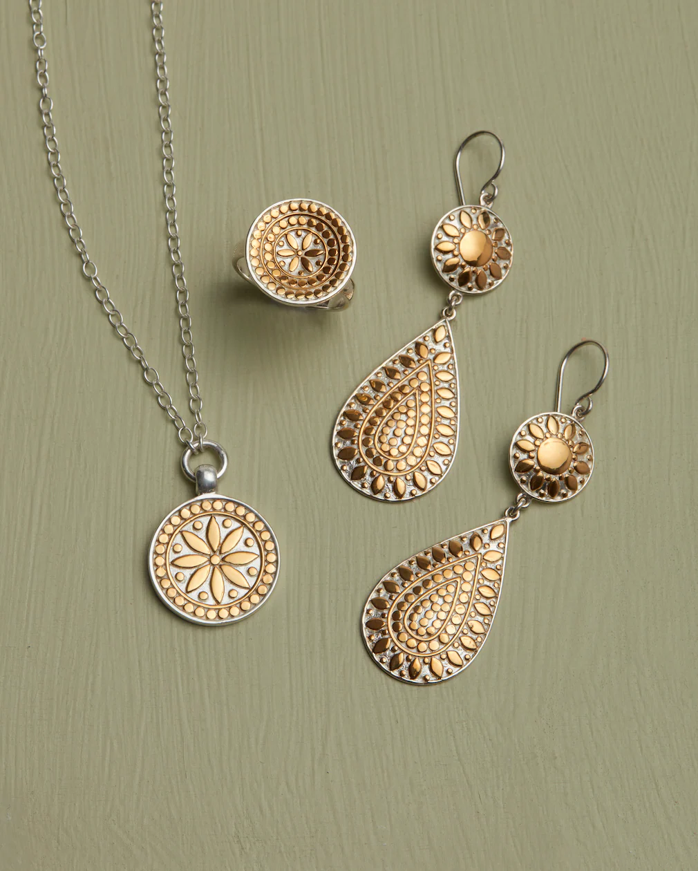 Classic Double Drop Flower Earrings - Gold & Silver - Image 4