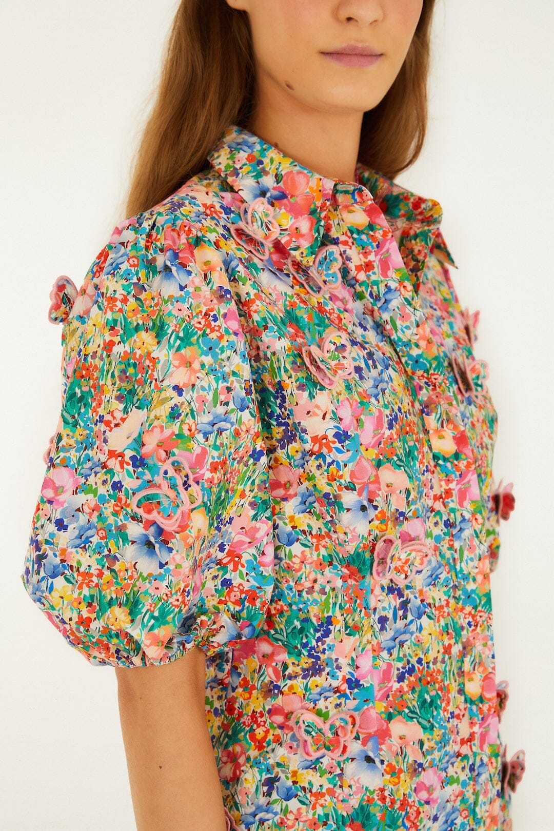 Peasant Floral Butterflies Blouse - Off-White - Image 2