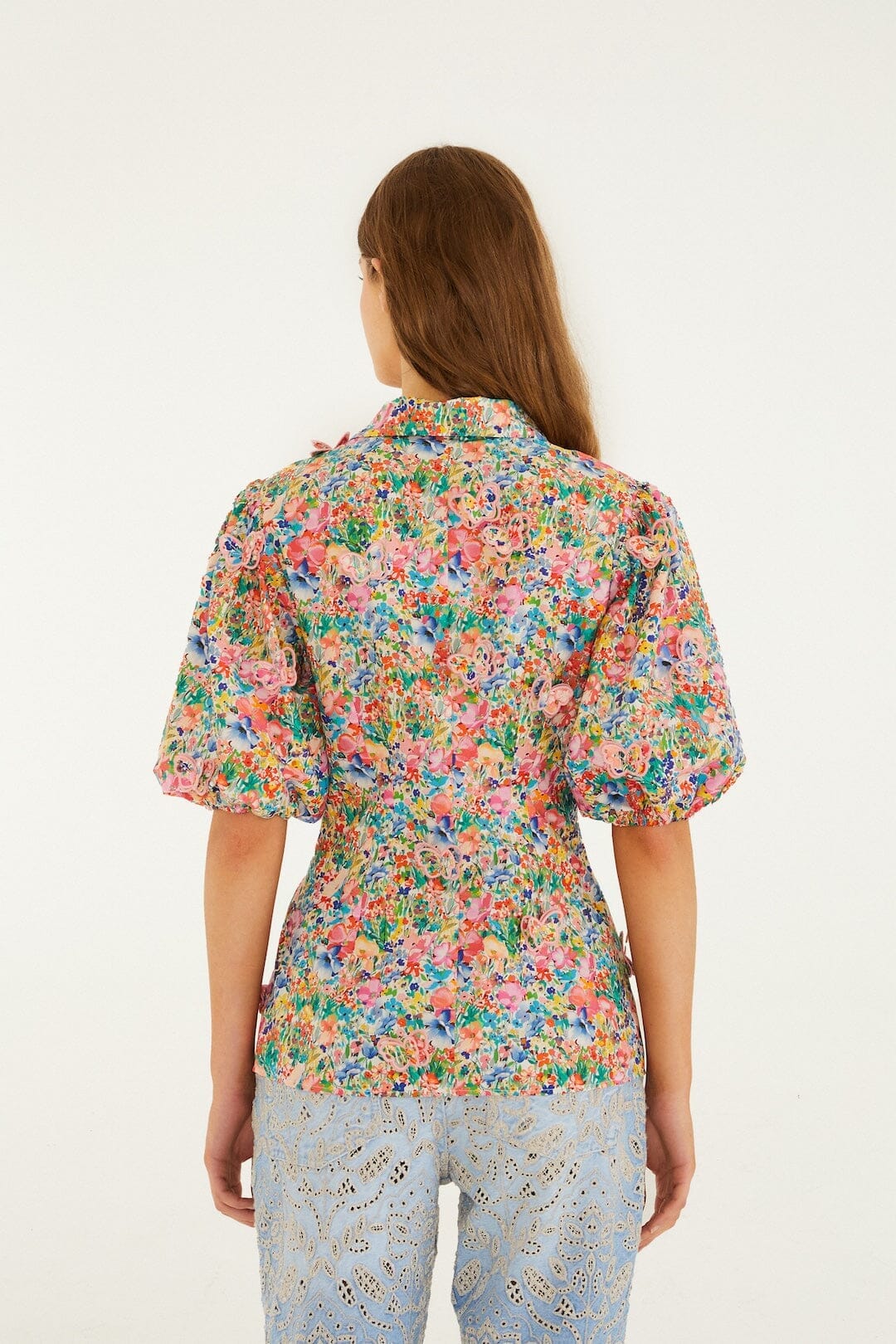 Peasant Floral Butterflies Blouse - Off-White - Image 4
