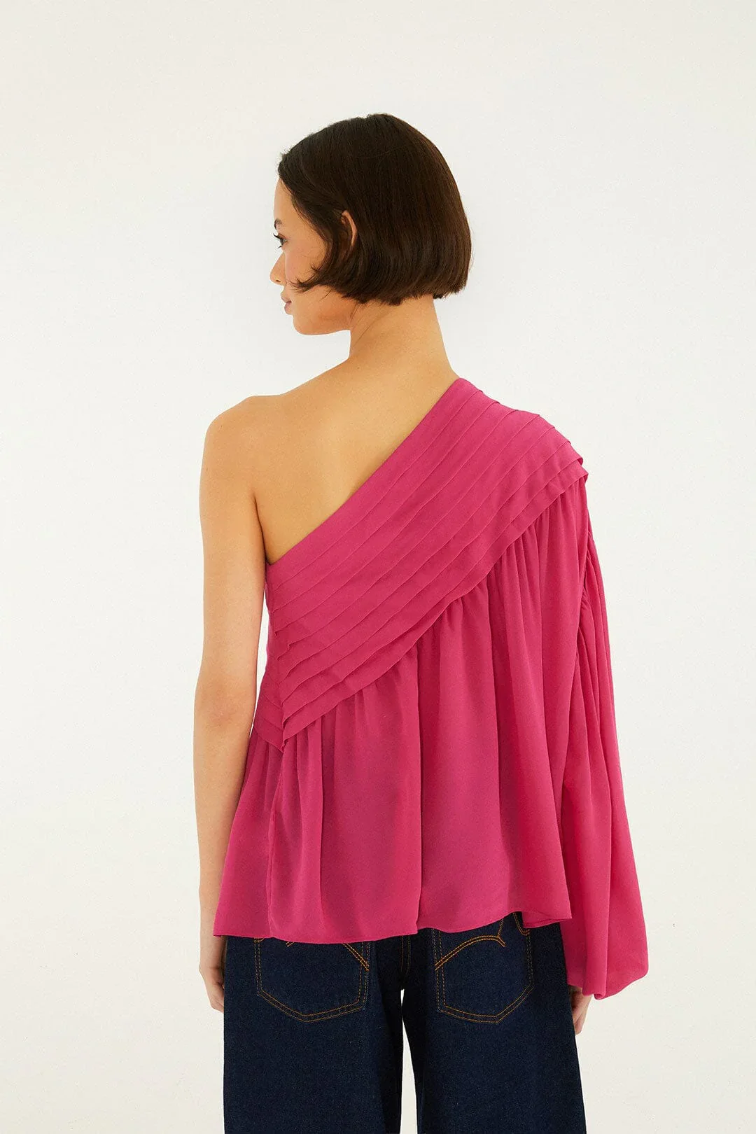 Pink Rose One Shoulder Blouse - Image 3