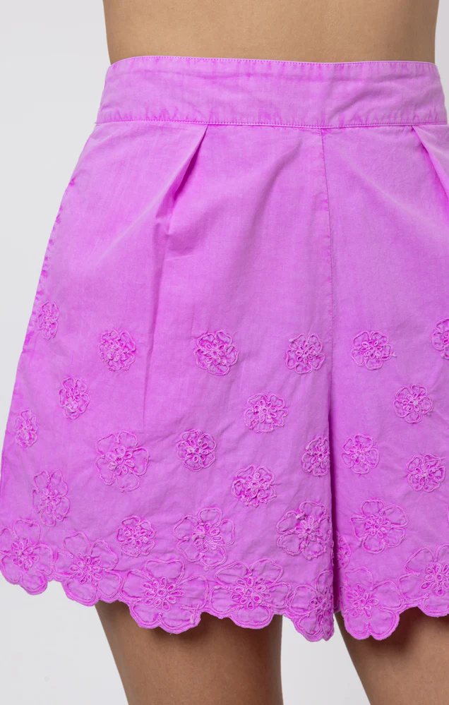 Poplin Wide Hem Shorts With Cord Flower Embroidery - Foxglove - Image 5