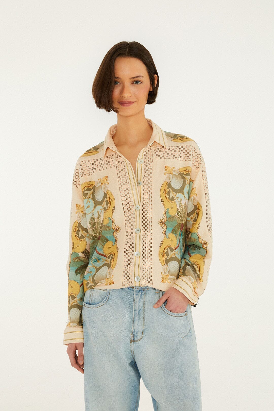 Royal Sea Crochet Detail Shirt - Multicolour - Image 2