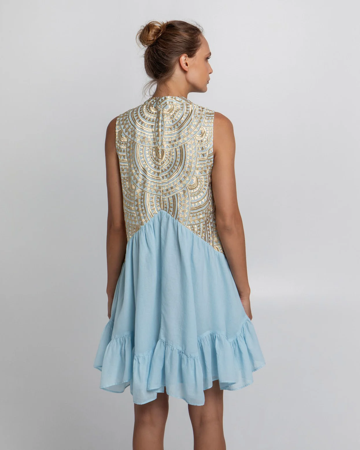 Short New Triangle Sleeveless Dress - Ciel/Gold - Image 3