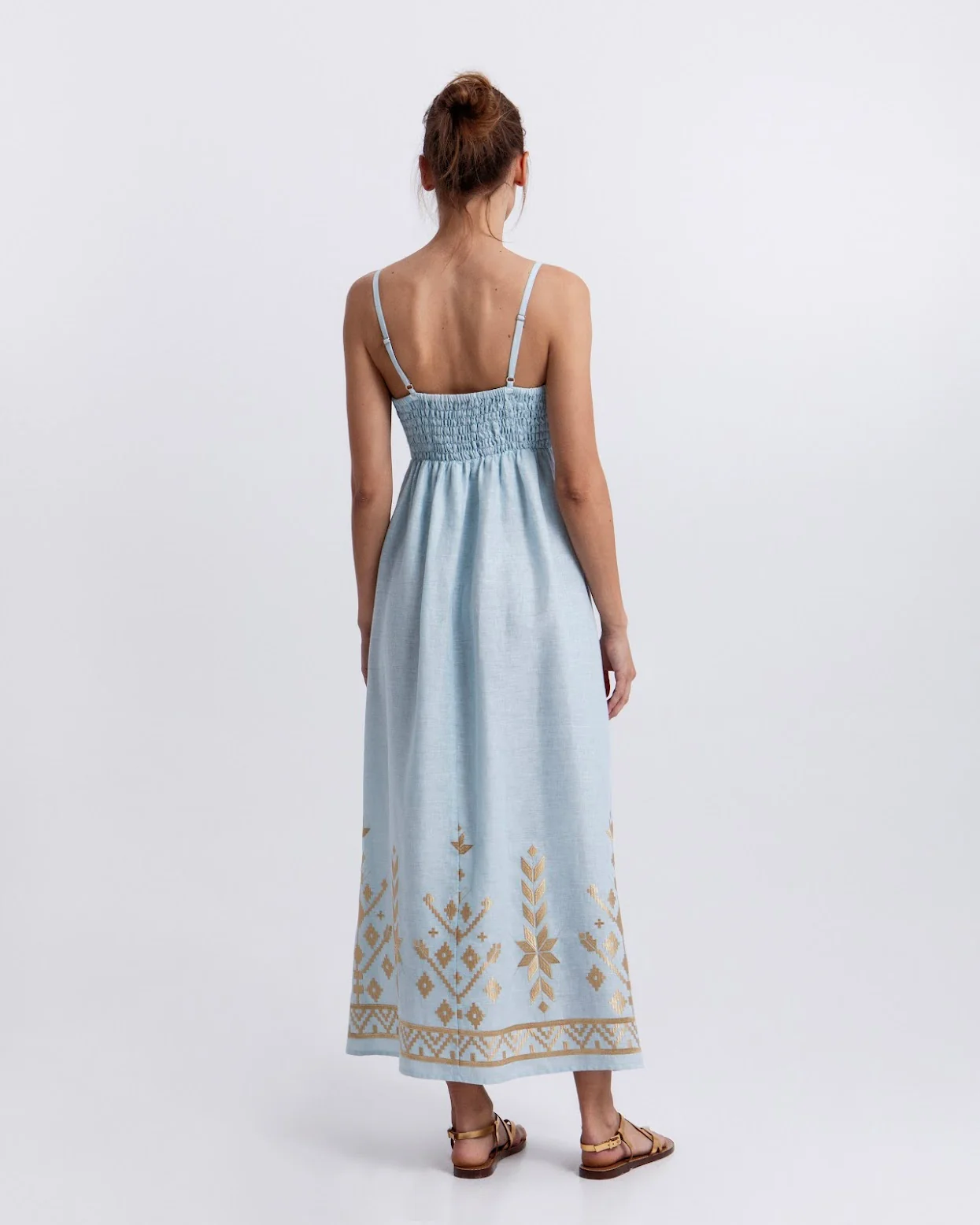Strappy Embroidered Maxi Dress - Ciel/Gold - Image 3