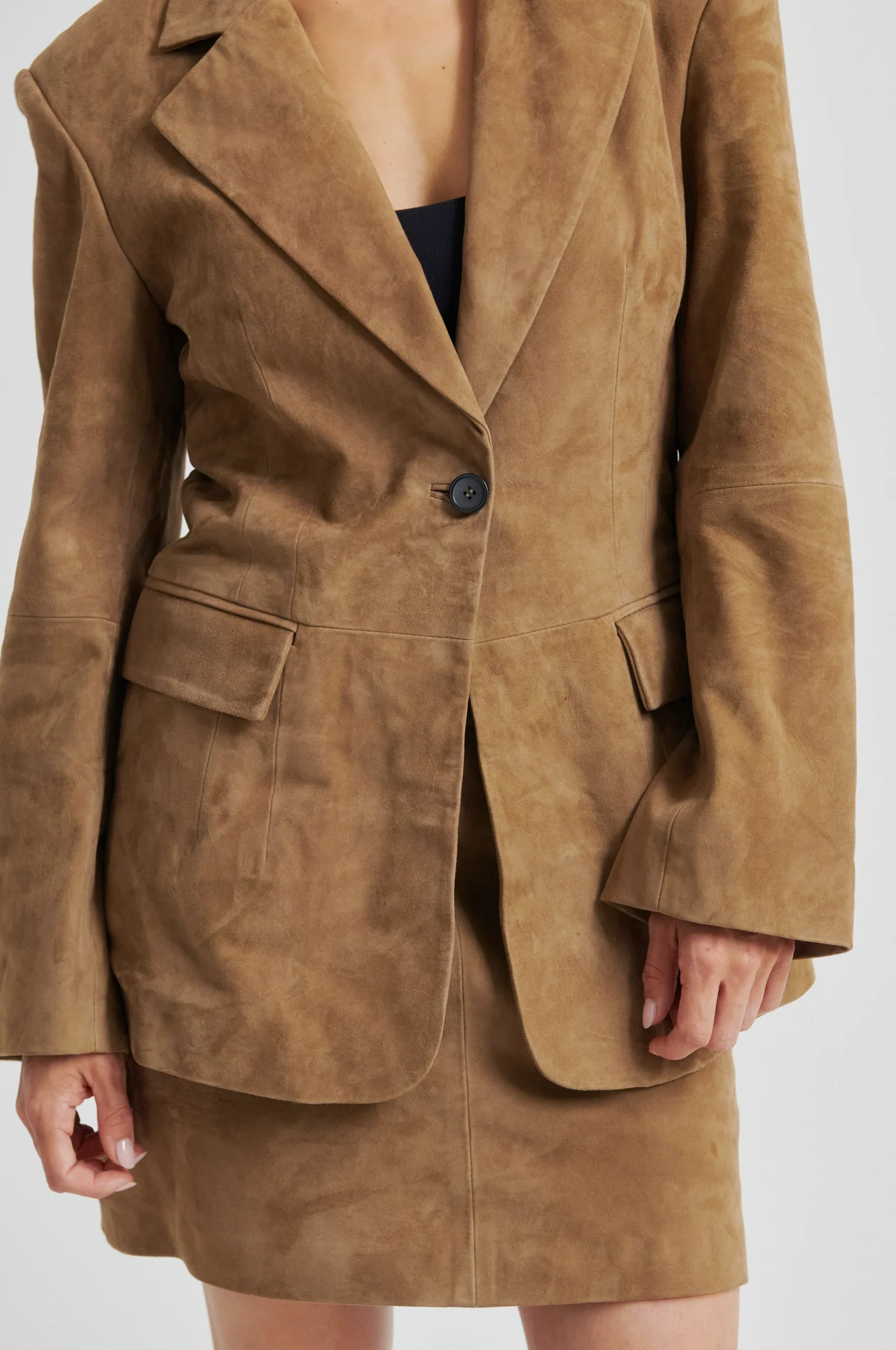 Suellen Fitted Suede Blazer - Petrified Oak - Image 3