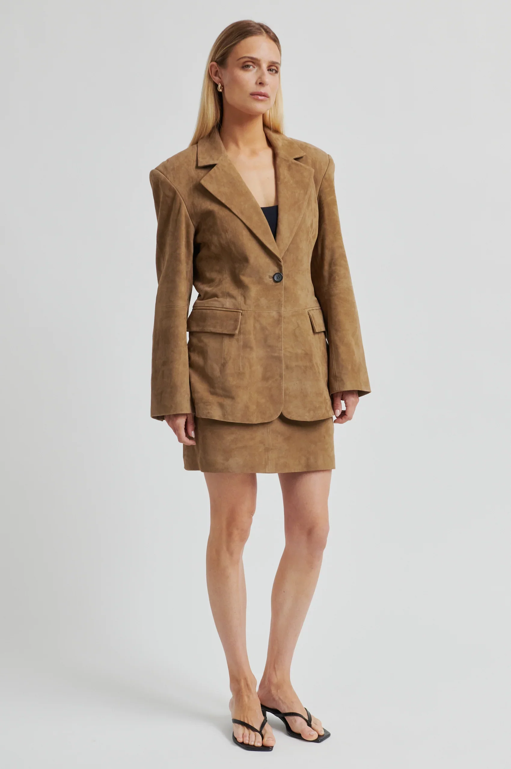Suellen Fitted Suede Blazer - Petrified Oak - Image 4